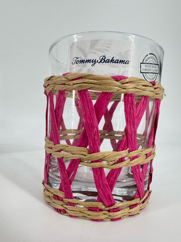 TOMMY BAHAMA Pink Raffia Lattice Set of 4 Glasses