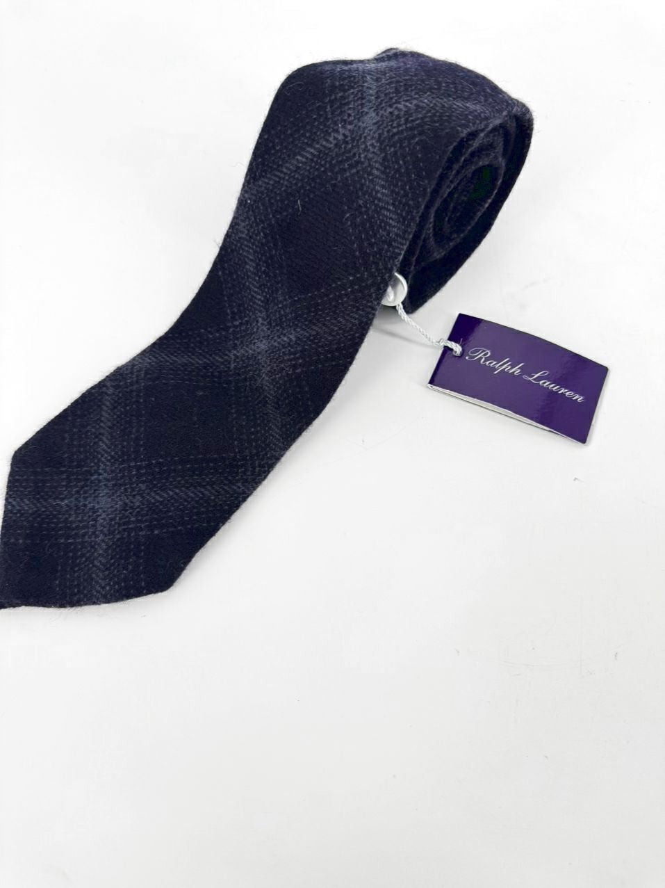 RALPH LAUREN PURPLE LABEL Navy Plaid Camel Hair Tie NWT