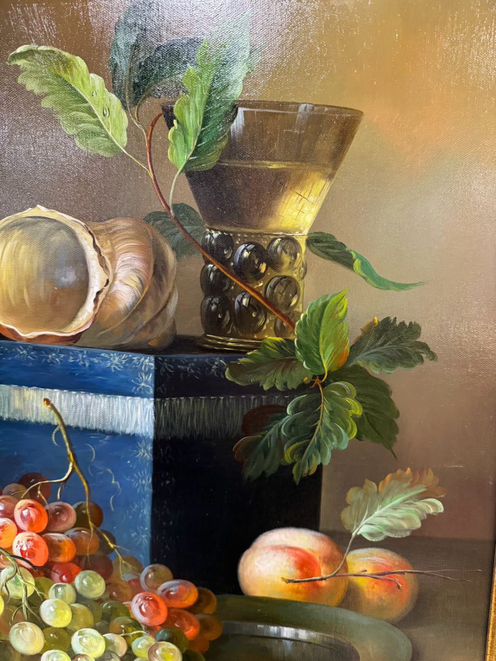 PINDER Fruit & Vessels Still Life Painting in Ornate Gold Frame
