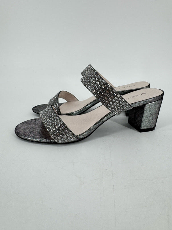 KOKO + PALENKI Size 8 Silver Crystal Detail Kitten Heels