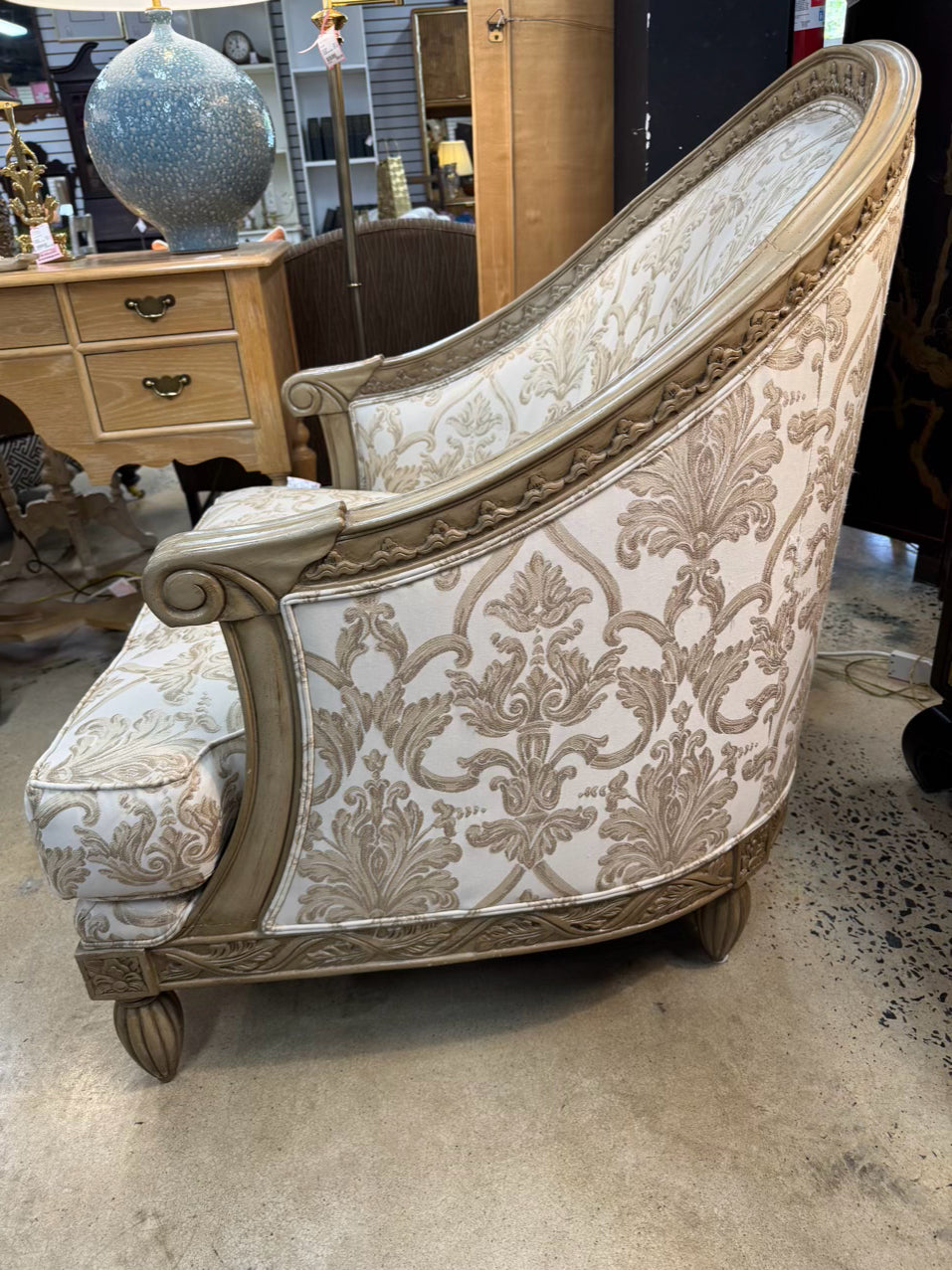 HENREDON Wood Cream Chair & Ottoman