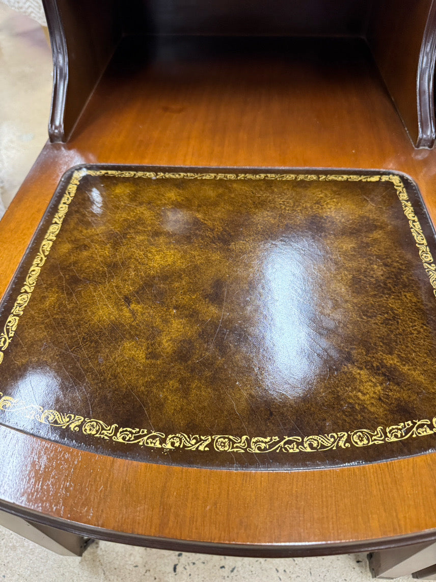 Wood Leather-Top 2-Tier Pair of End Tables