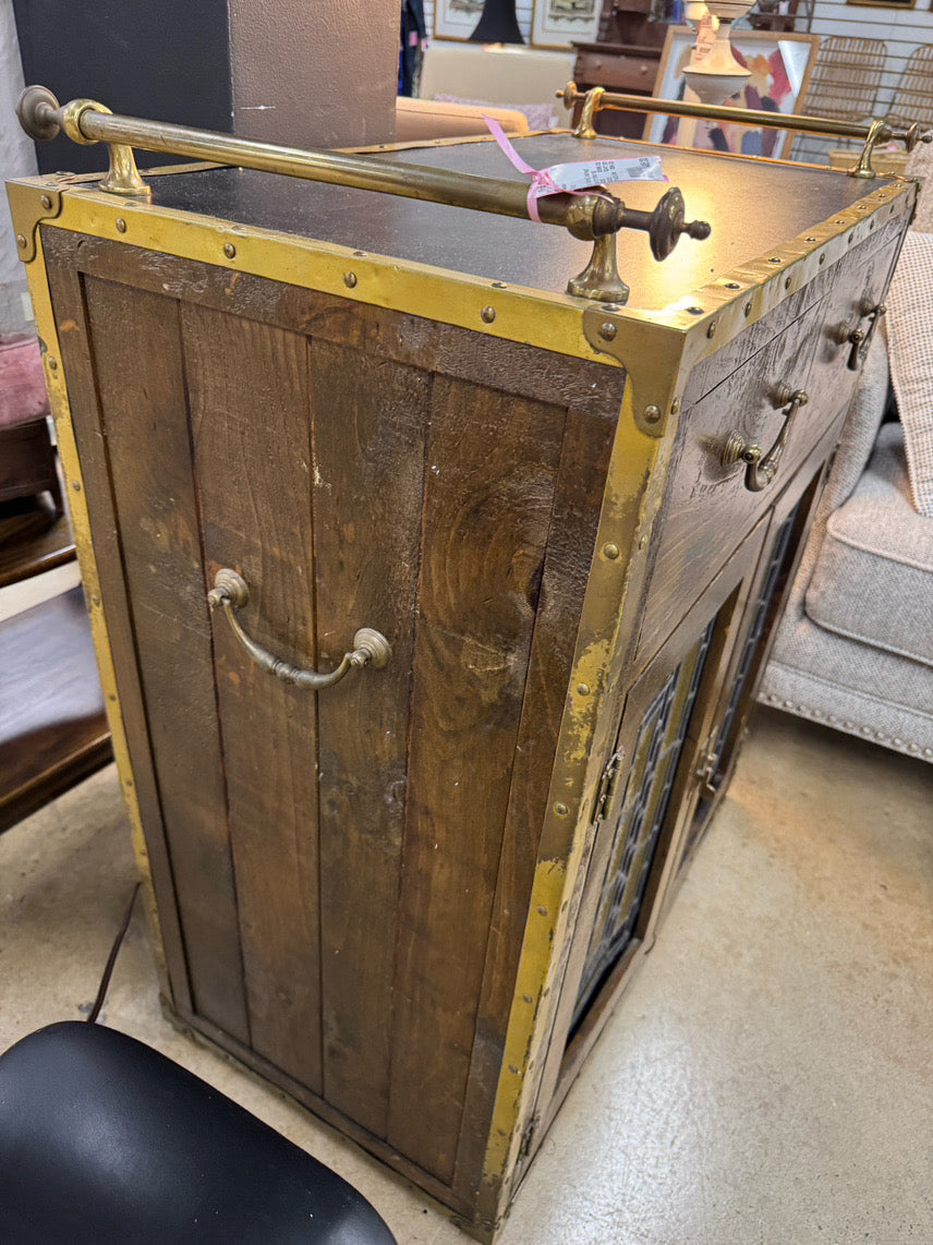 HABERSHAM Wood & Stained Glass Bar Cabinet