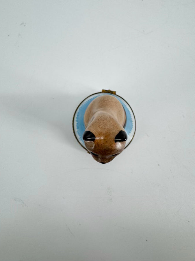 LIMOGES Gray & Blue Siamese Cat Ceramic Trinket Box