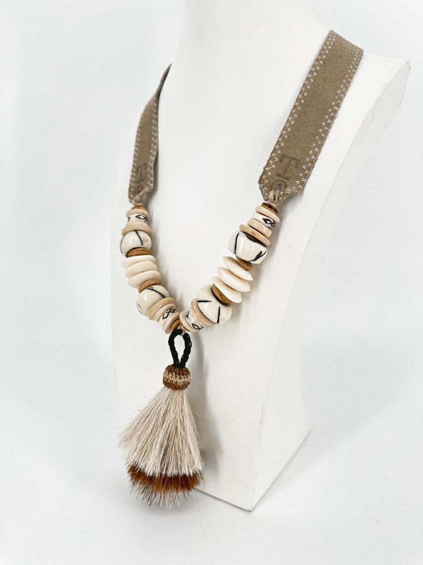 TWINE & TWIG Natural Suede & Horse Hair Statement Tassel Necklace