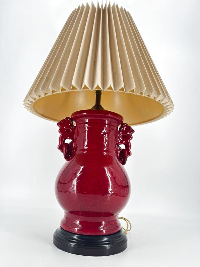 Red Ceramic Lamp W/ Handles