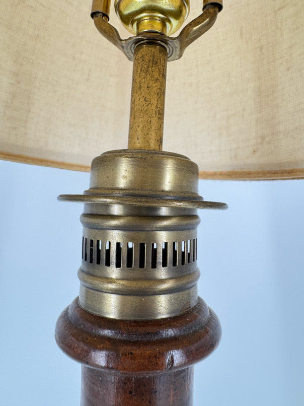VINTAGE Wood & Brass Pair of Lamps