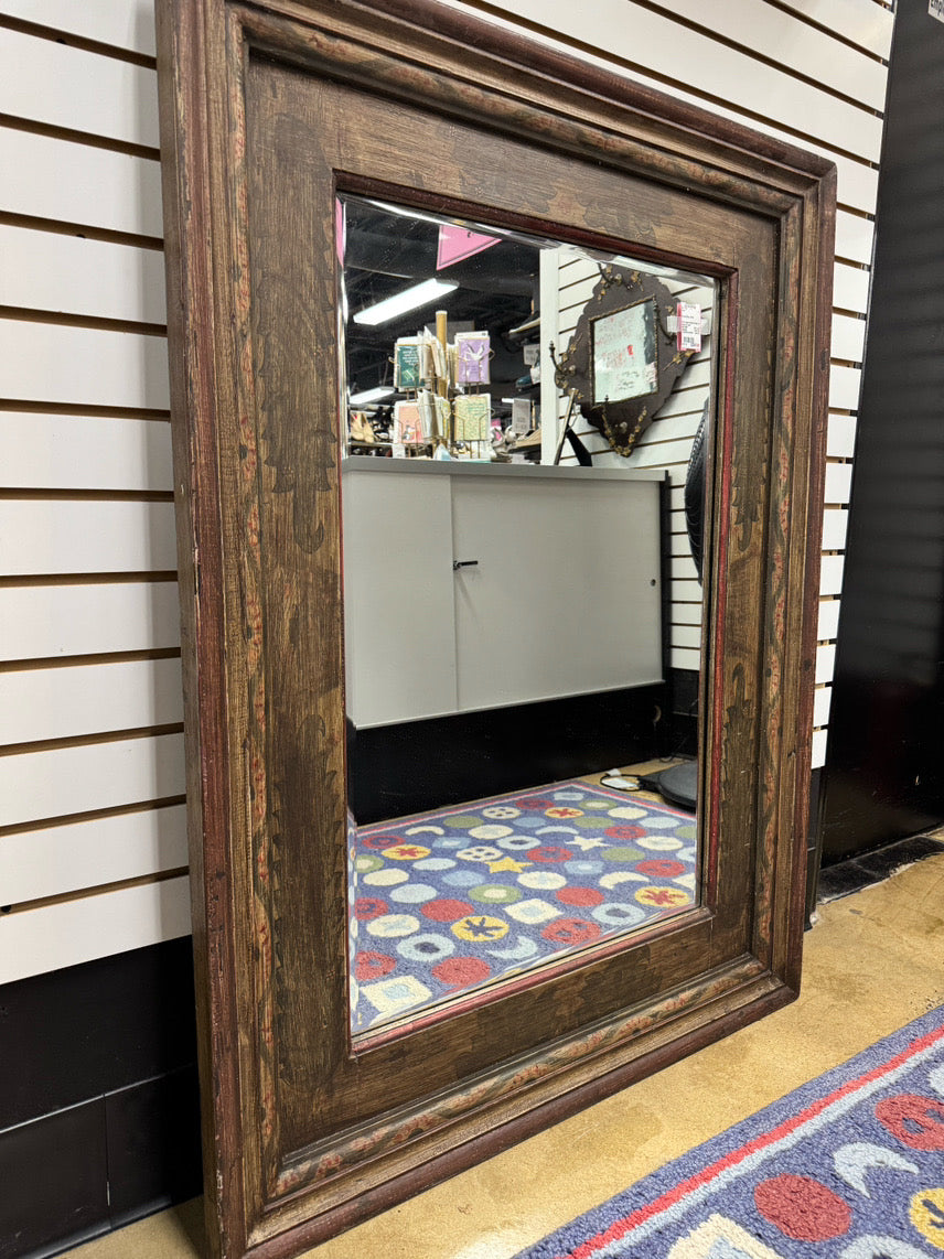 Brown & Red Wood Stencil Design Mirror
