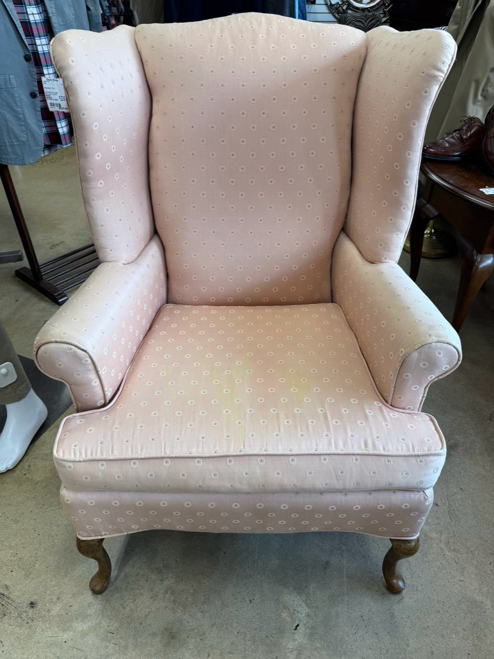Pink Queen Anne Legs Wingback Chair