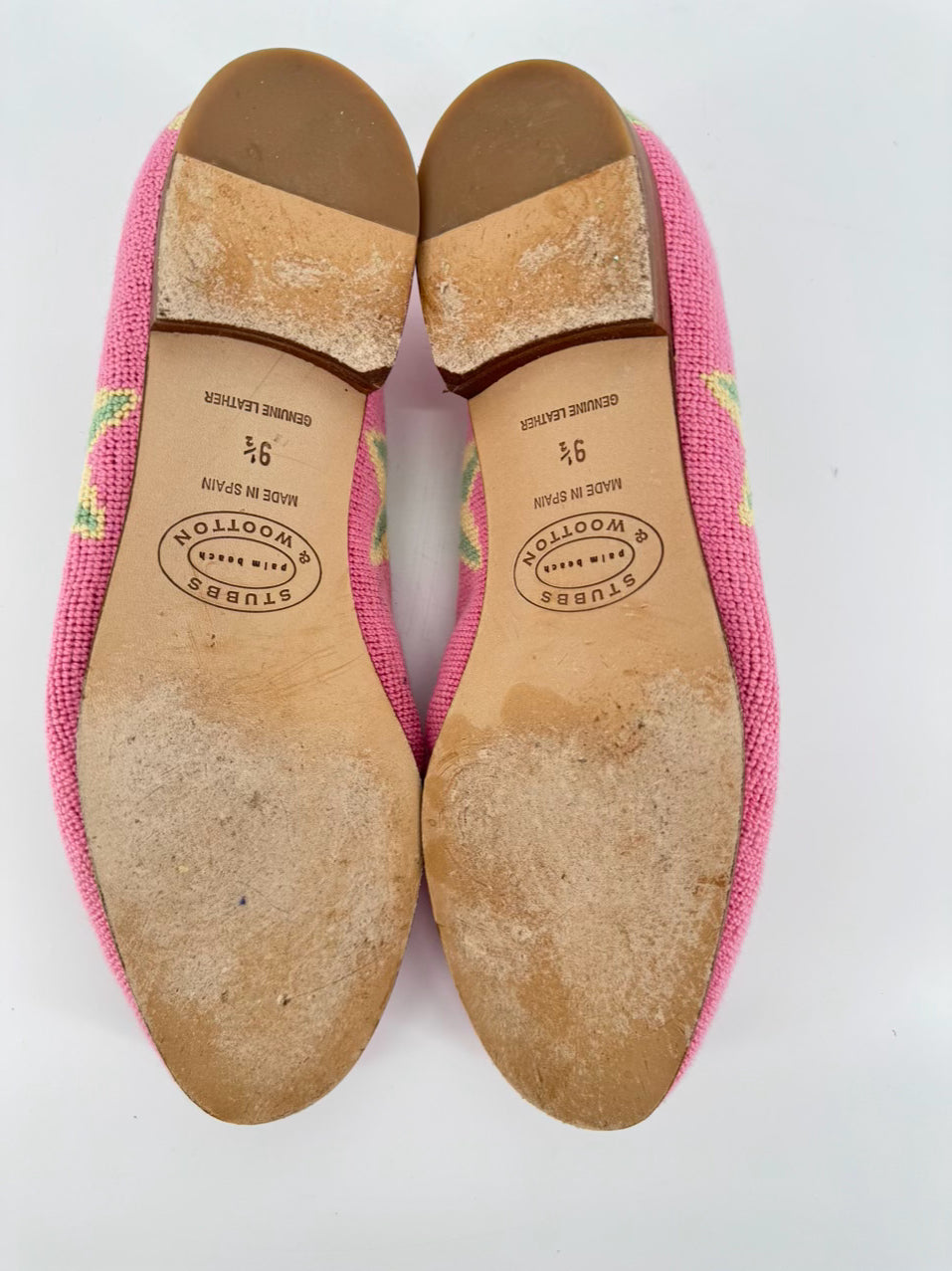 STUBBS & WOOTTON Size 9.5 Pink & Green Leather & Terrycloth Starfish Flats