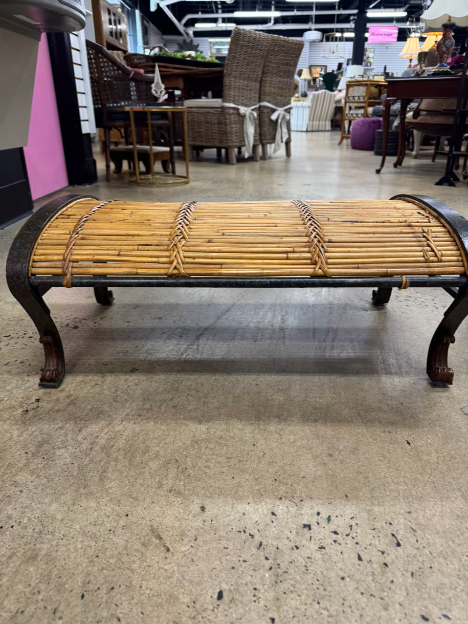 Bamboo & Metal Natural & Brown Chair & Ottoman