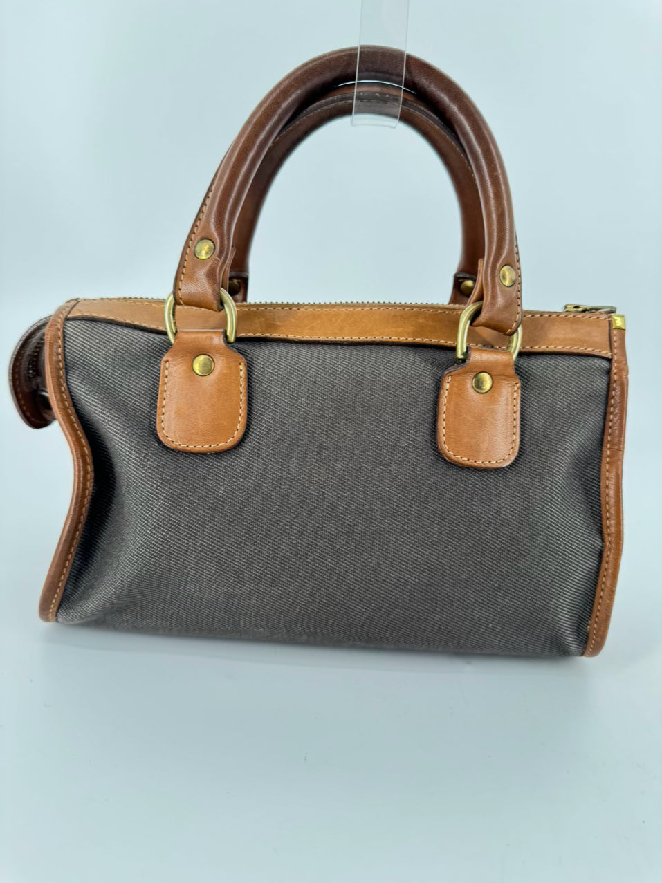 THE ORIGINAL GHURKA BAG Taupe & Brown Leather & Canvas Purse