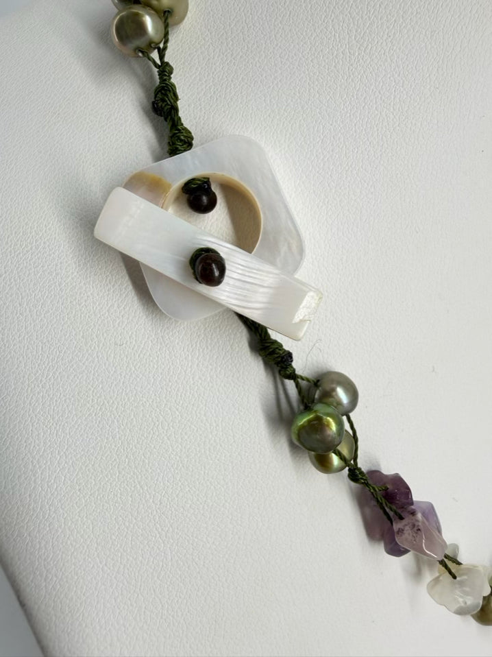 Multi Colored Jasper, Amethyst, Pearl & Shell Necklace