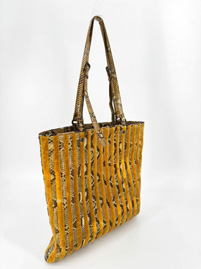 BOTTEGA VENETA Mustard Suede & Snakeskin Embossed Leather Purse