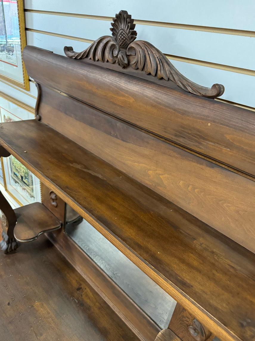ANTIQUE Oak Mirror-Back 2-Tier Buffet