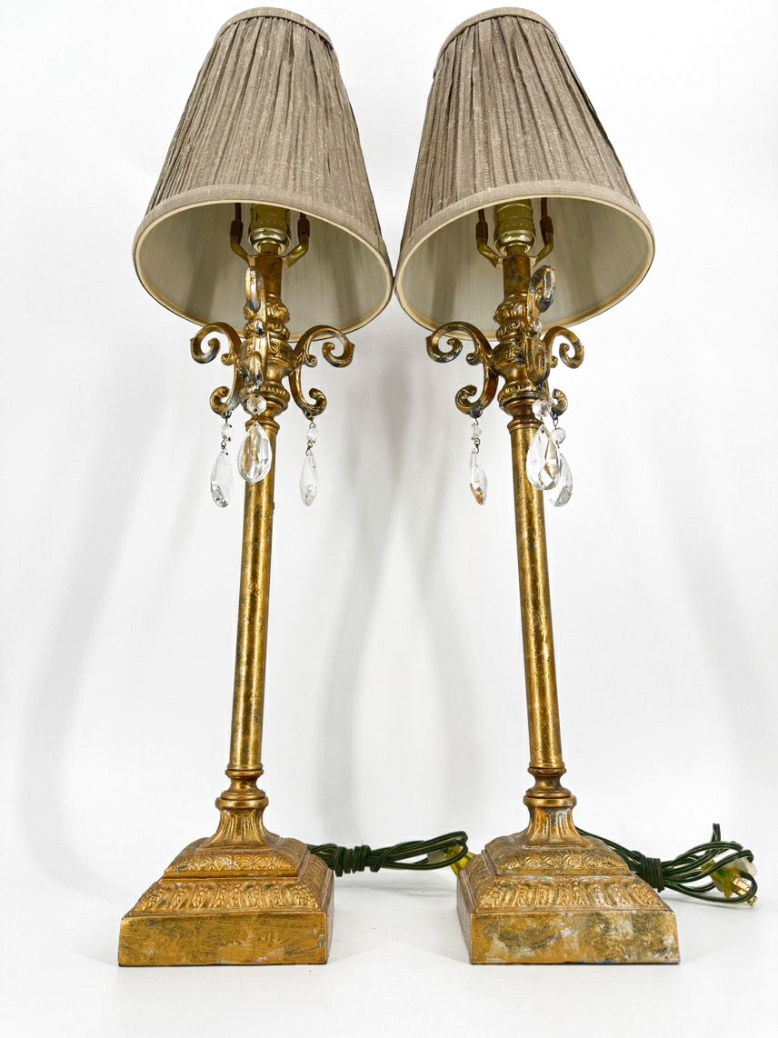 CURREY & CO. Brushed Gold w/ Prisms Pair of Buffet Lamps