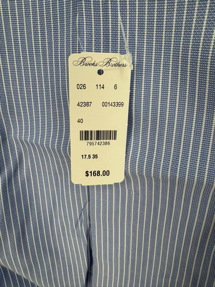 BROOKS BROTHERS Size 35 Blue Stripe Dress Shirt NWT
