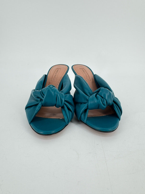 SAMUELE FAILLI Size 38 Teal Leather Knot Heels