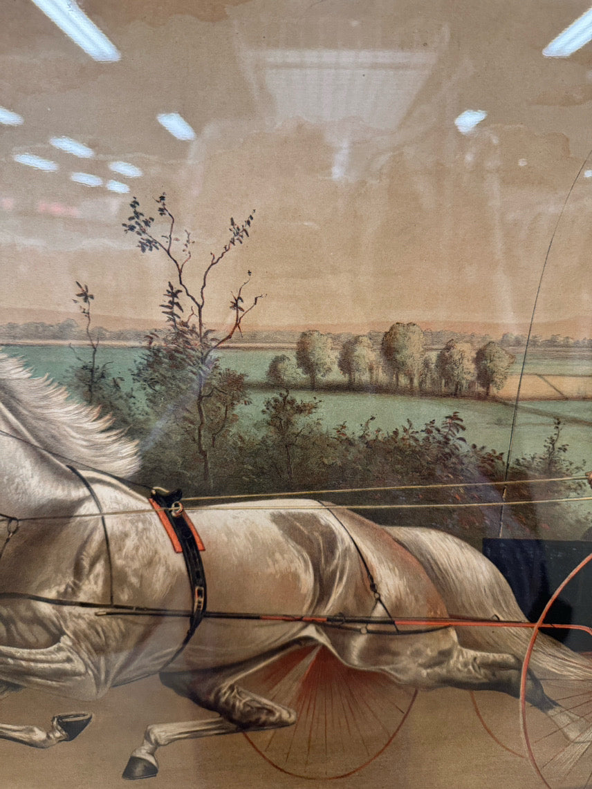 CURRIER & IVES "The Celebrated Trotting Horse Hopeful by Godfrey's Patchen" Lithograph in Wood Frame