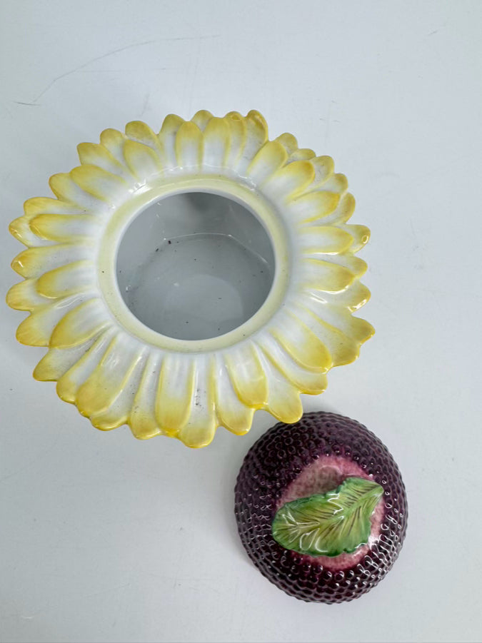 CHELSEA HOUSE Green & Yellow Porcelain Sunflower Dish w/ Lid