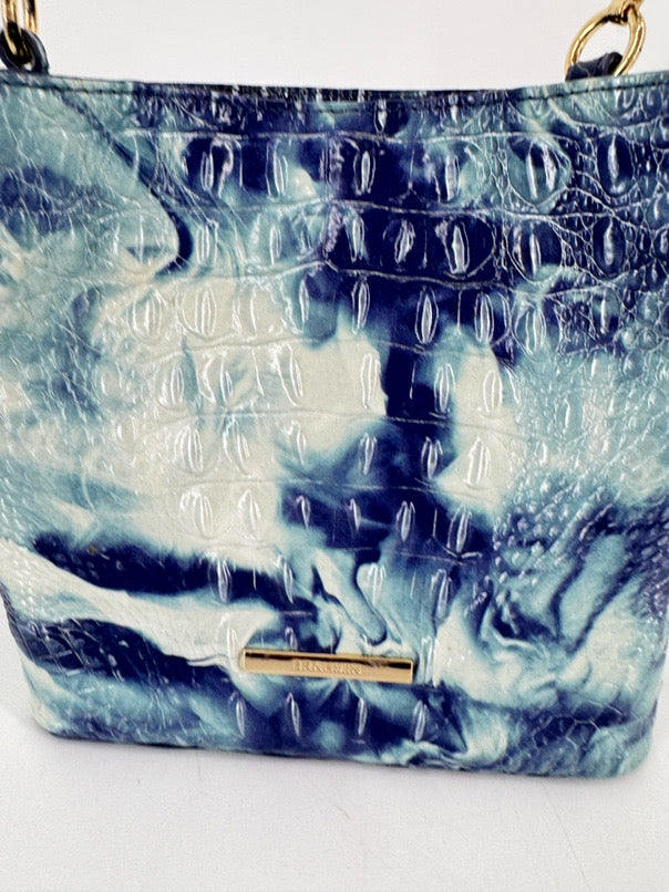 BRAHMIN Aqua Tie-Dye Embossed Leather Bucket Bag