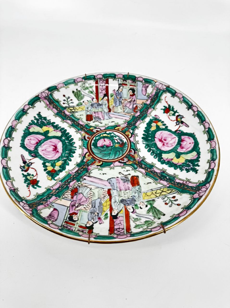 Pink & Green Rose Medallion Decorative Plate w/ Hanger