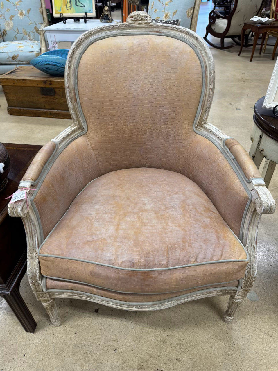 Salmon Leather-Look French Chair
