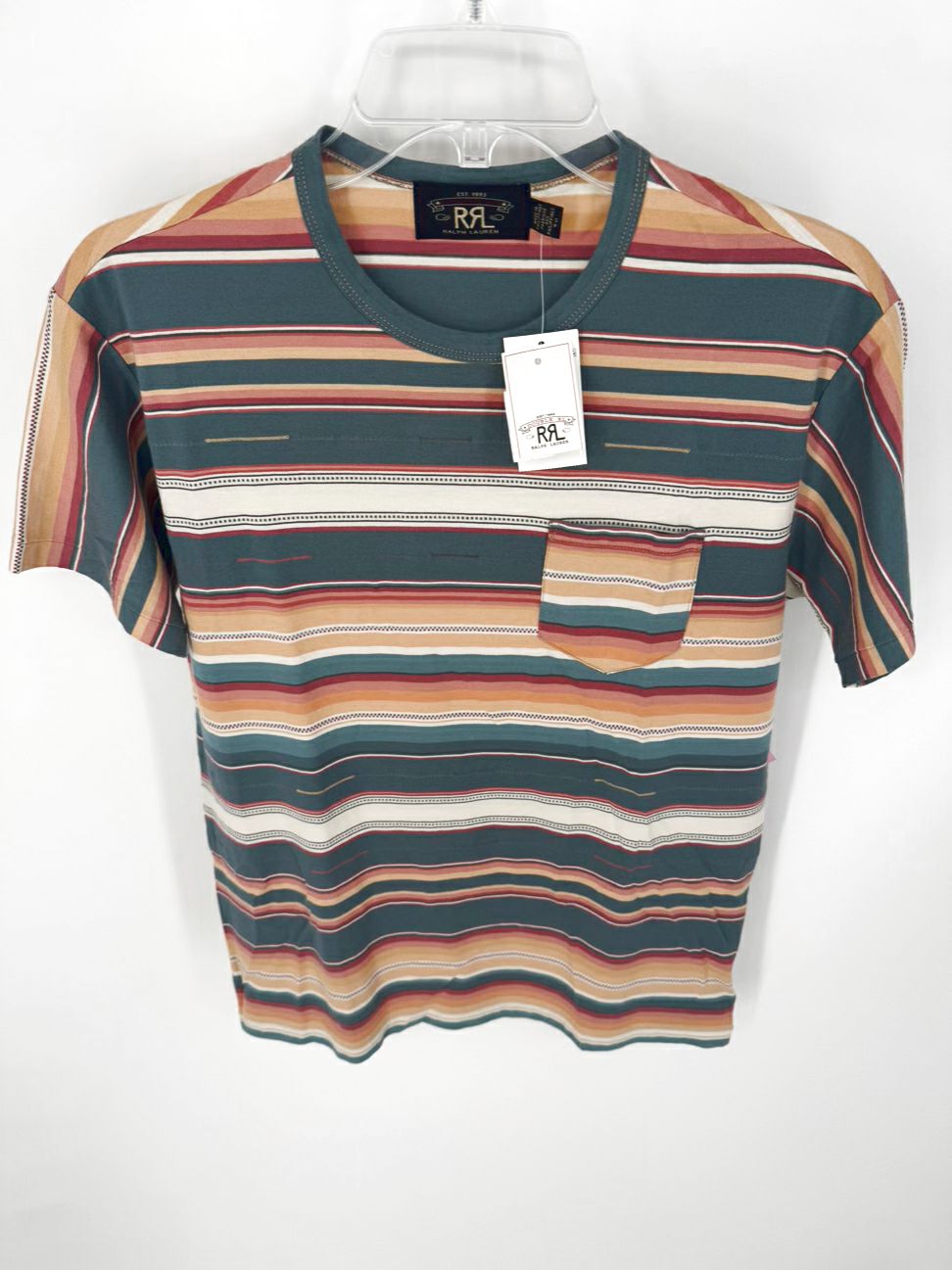 DOUBLE RL & CO Size S Teal & Orange Stripe T-shirt NWT