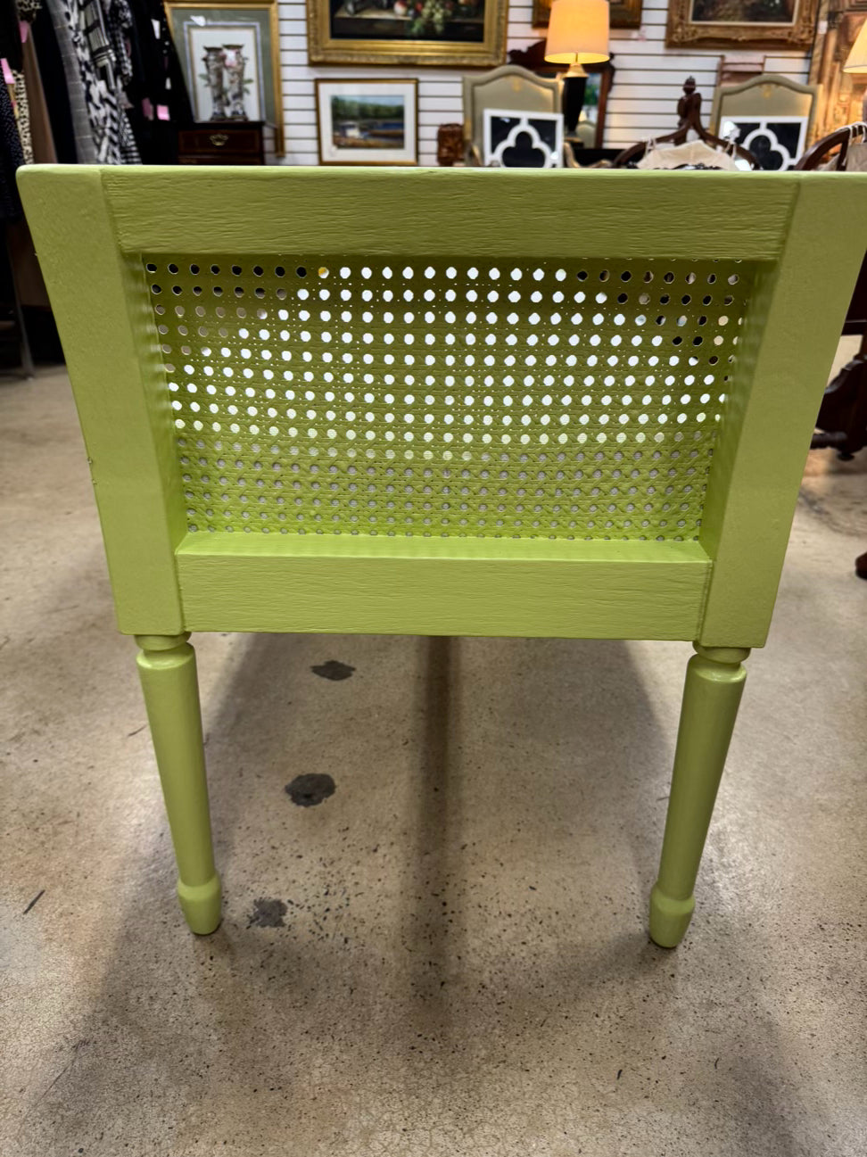 Green Painted Wood Ivory Tufted Bench