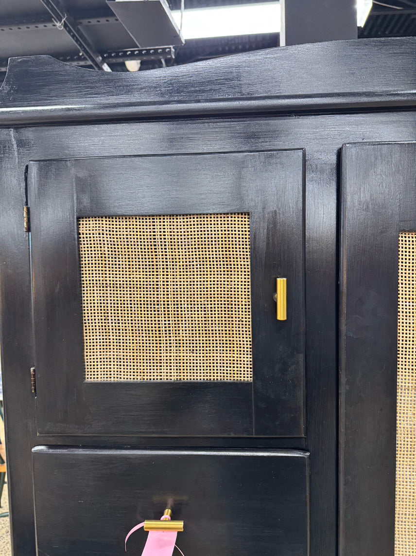 VINTAGE Black Painted Wood 6-Drawer Wardrobe