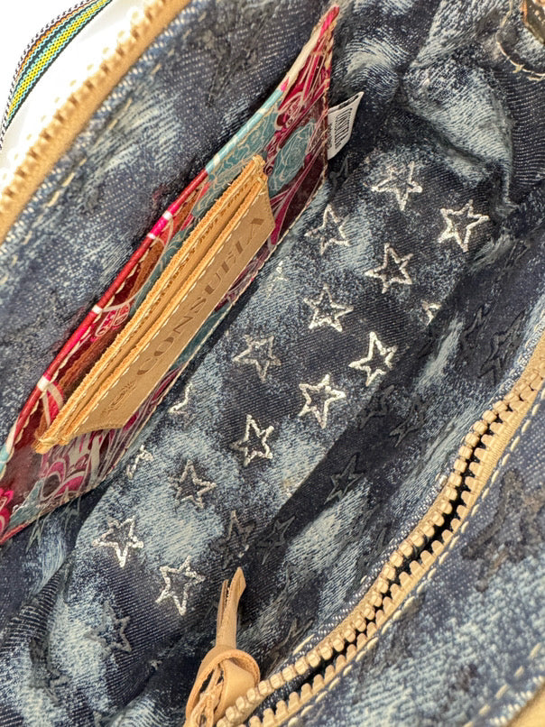 CONSUELA Gray Sparkle Leather Crossbody Purse