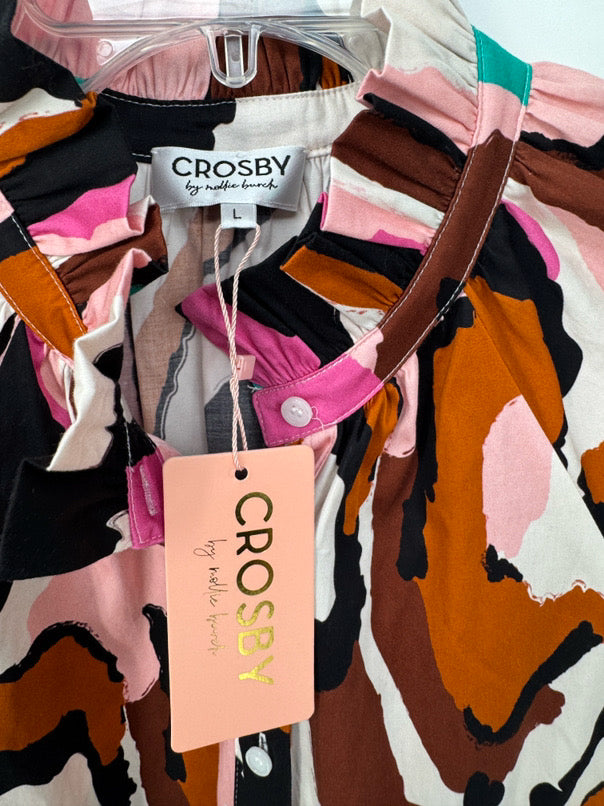 CROSBY BY MOLLIE BURCH Size L Peach & Brown Print Wilhelmina Dress NWT