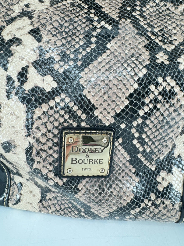 DOONEY & BOURKE Black & Brown Snakeskin Print Patent Leather Tote Bag