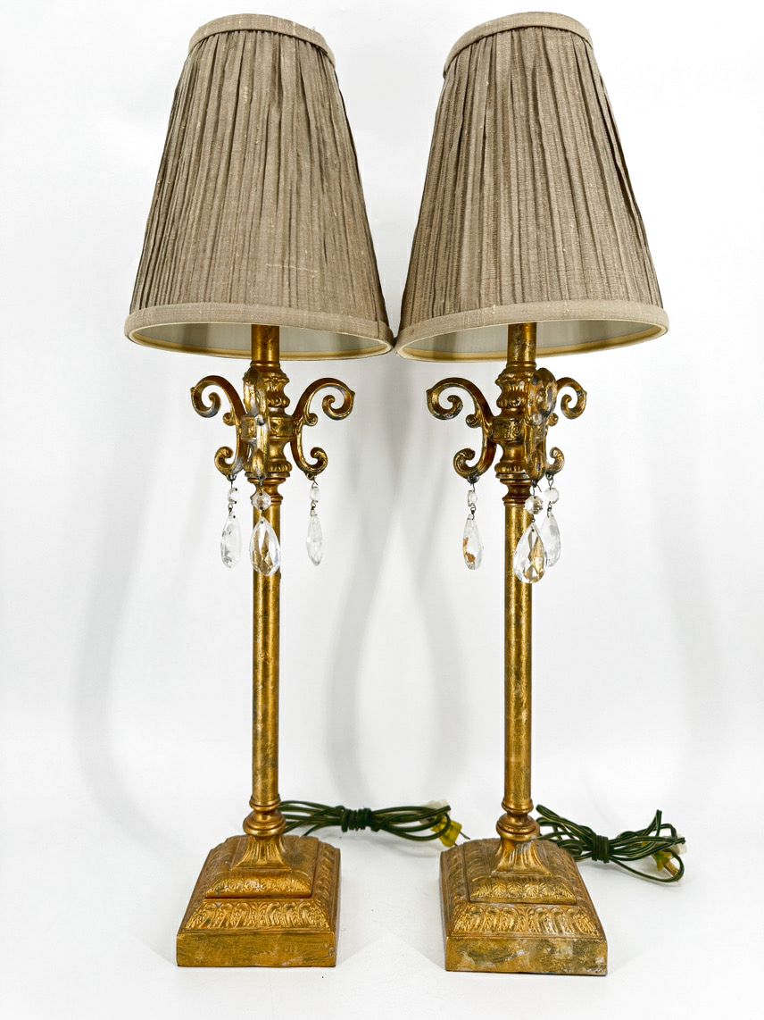 CURREY & CO. Brushed Gold w/ Prisms Pair of Buffet Lamps