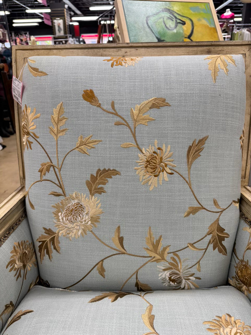 TAYLOR KING Cream & Blue Floral Upholstered French Pair of Chairs