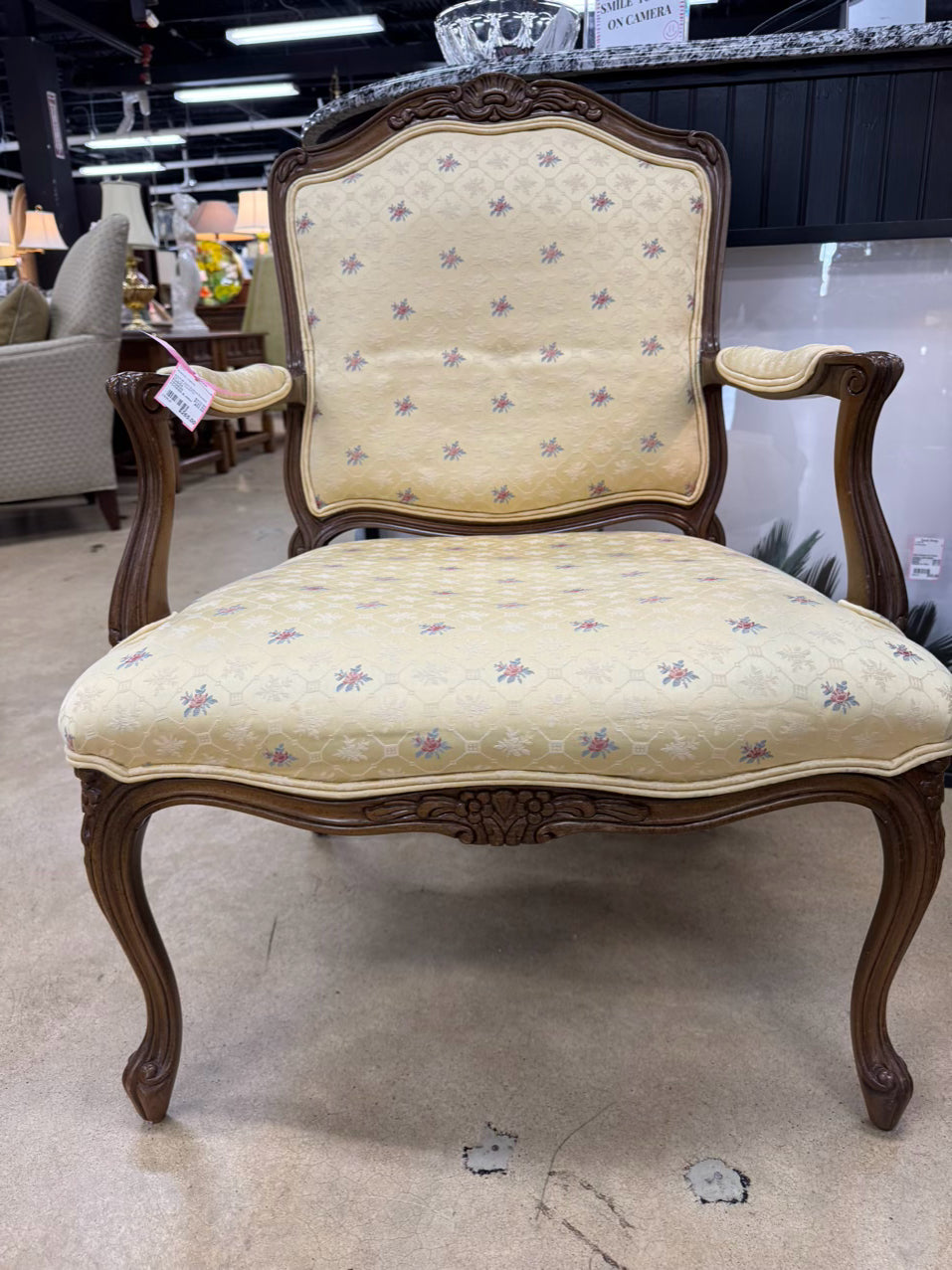 Yellow Floral Upholstered Wood Chair