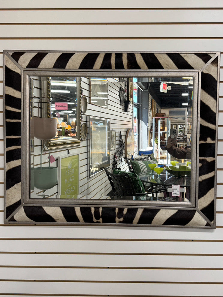 Silver Tone Zebra Hair Beveled Mirror