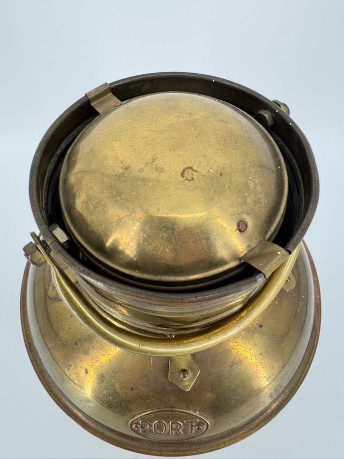 VINTAGE Brass Green & Red Glass Kerosene Lantern