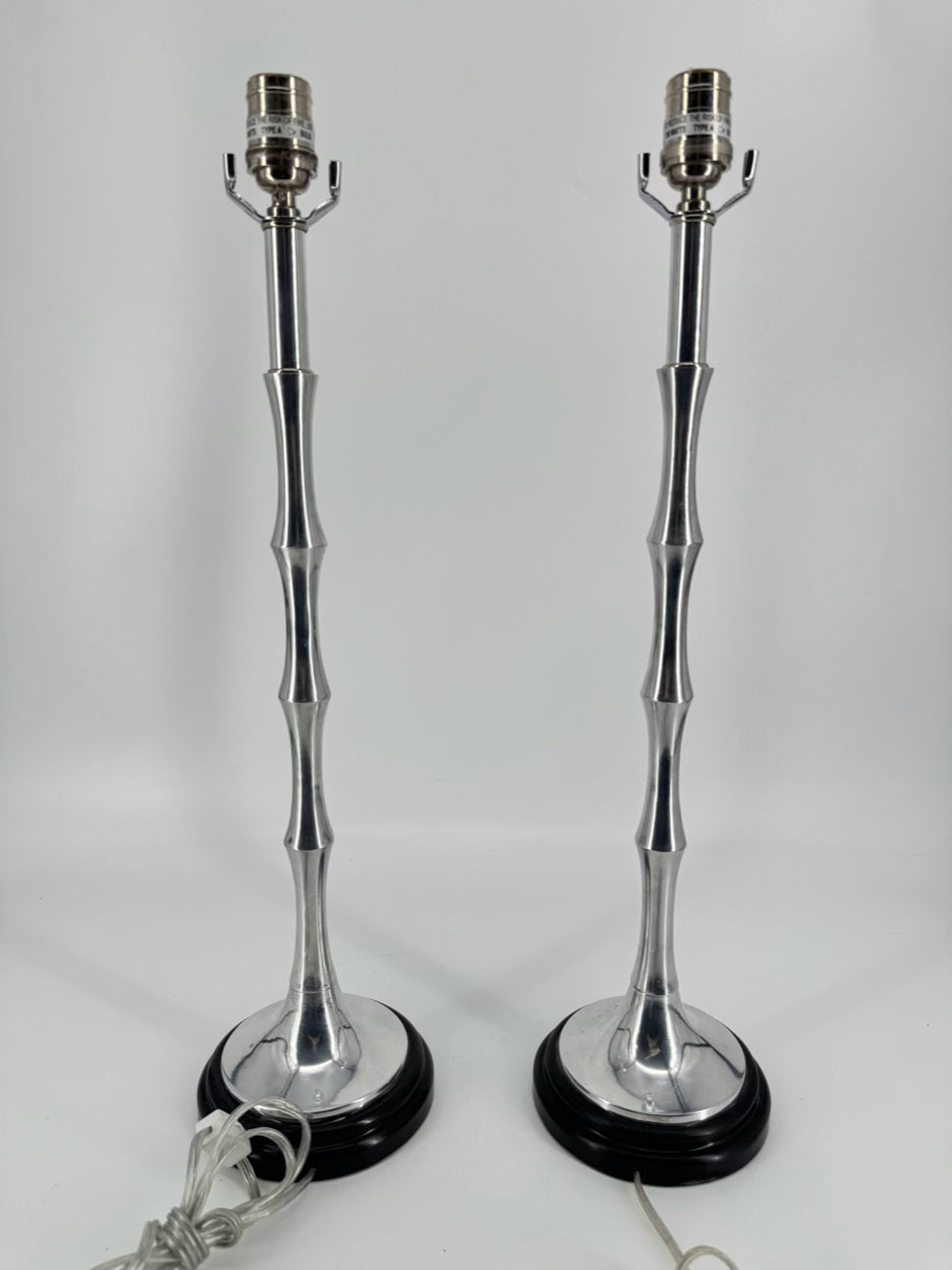 INDIA Silver Metal Bamboo Pair of Buffet Lamps