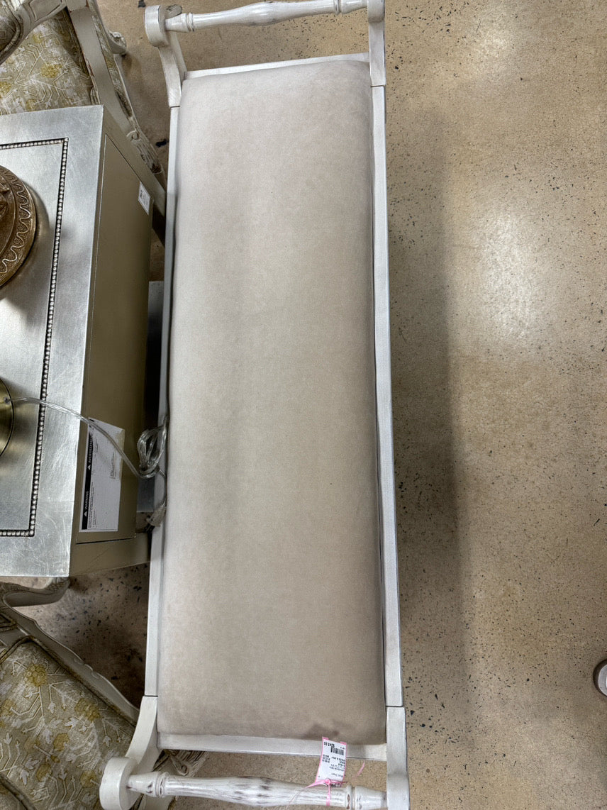 Wood Cream Suede-Like Upholstered Bench