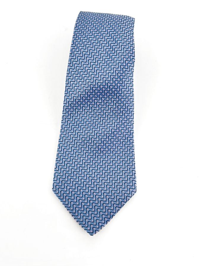 HERMES Blue & Pink Zig Zag Print Tie