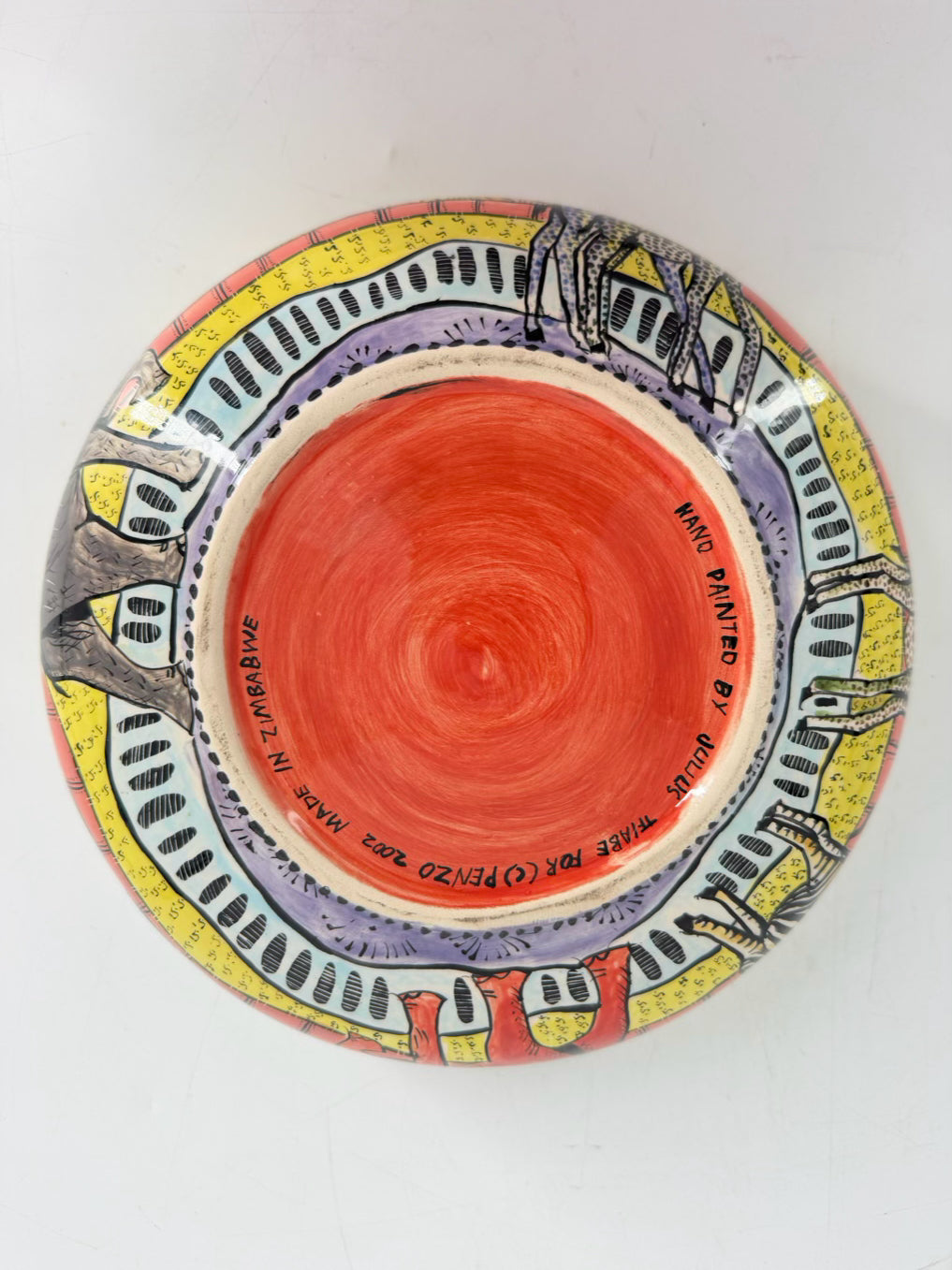 ZIMBABWE Multi Colored Hand Painted Jungle Animals Ceramic Bowl