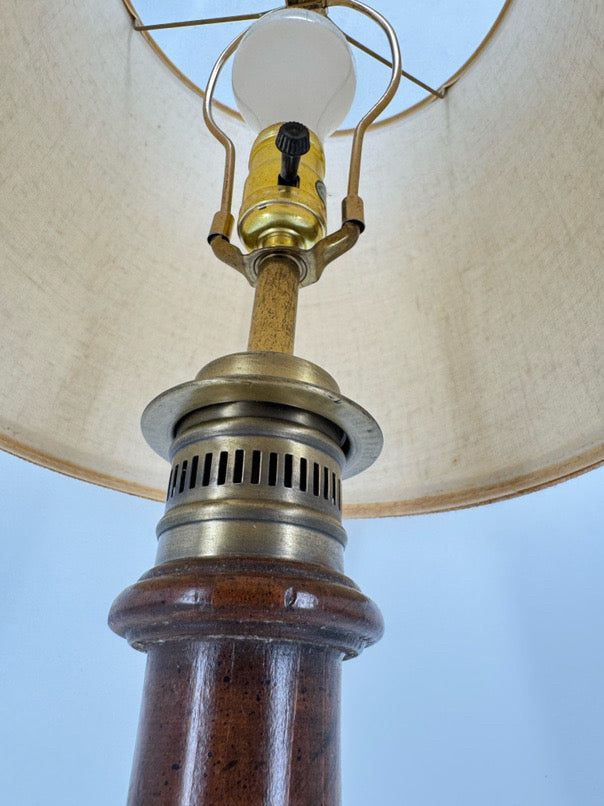 VINTAGE Wood & Brass Pair of Lamps
