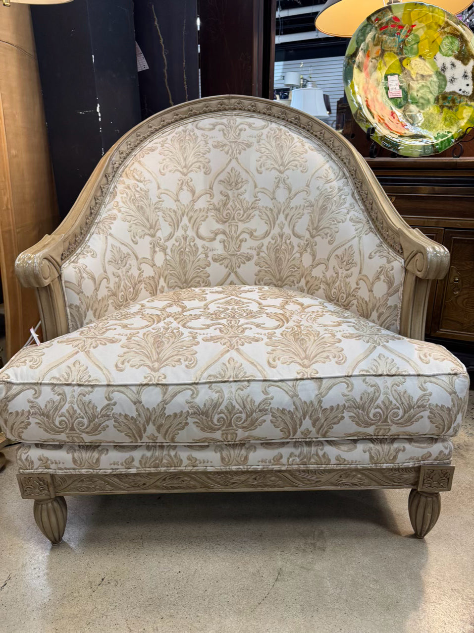 HENREDON Wood Cream Chair & Ottoman