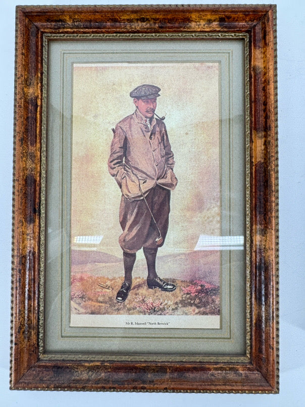 Set of 4 Framed Golfing Prints in Brown & Gold Frames