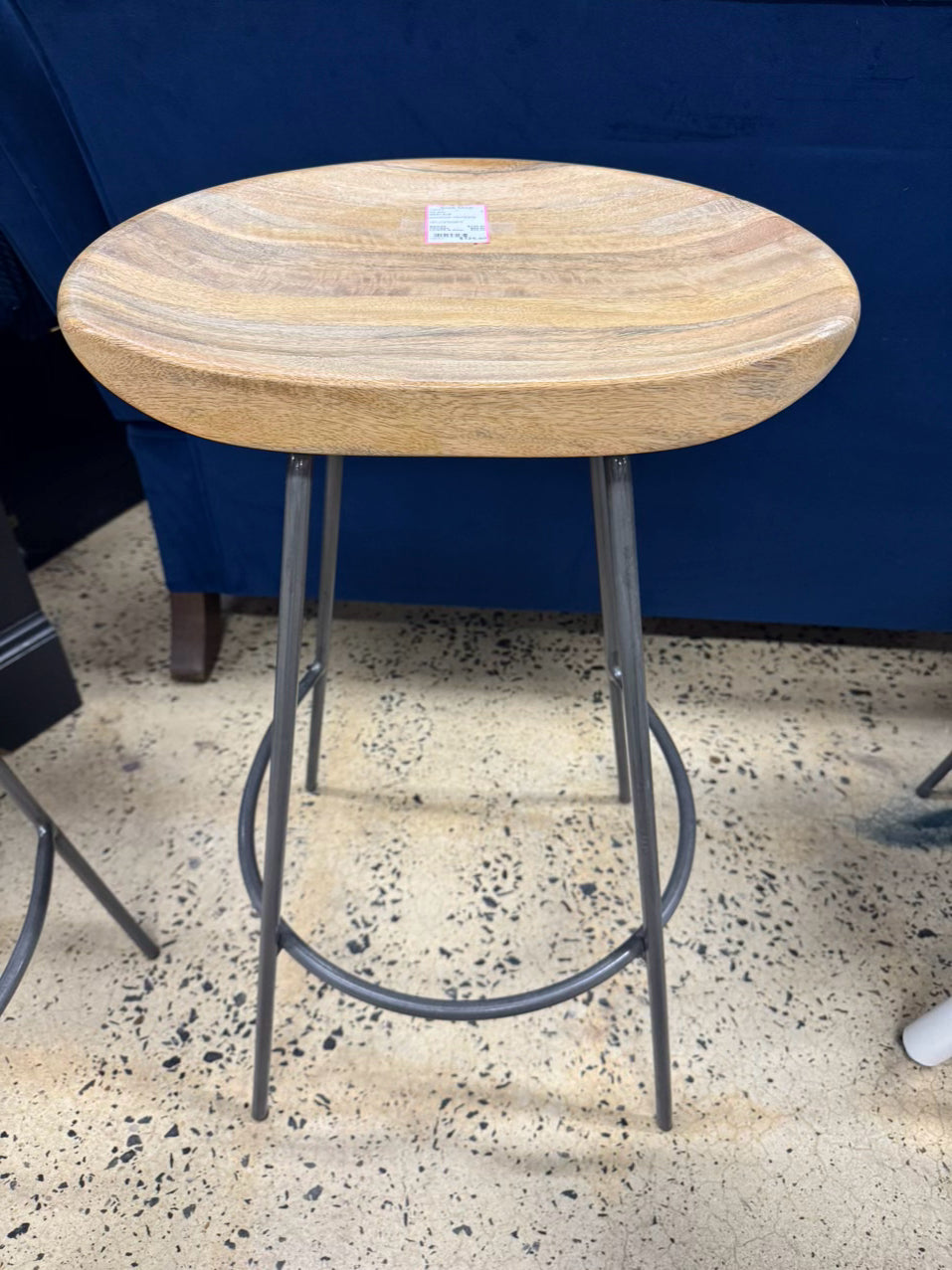 WEST ELM Natural Wood & Gray Steel Counter Stool