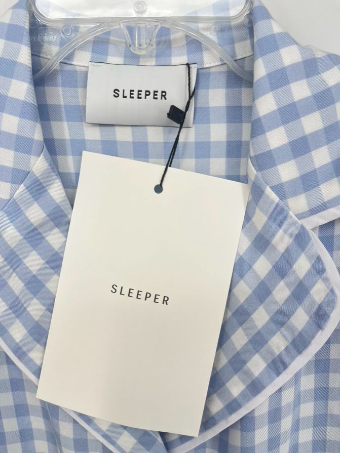 SLEEPER Size XS Periwinkle Feather Trim Checkered Pajama Set NWT