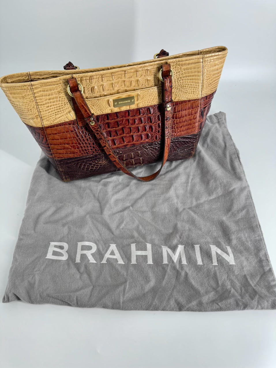 BRAHMIN Cream & Brown Embossed Leather Purse