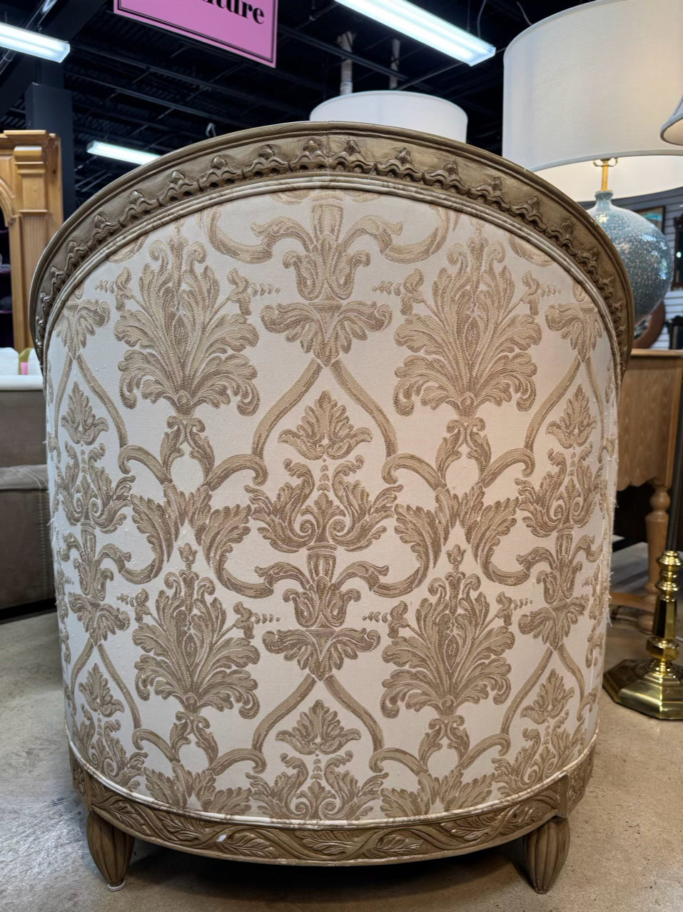 HENREDON Wood Cream Chair & Ottoman