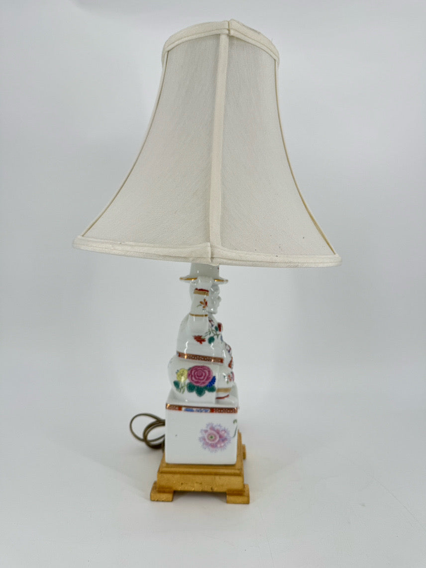Pink & Green Man on Gold Base Porcelain Lamp